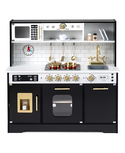 Slickblue Kids Wooden Kitchen Playset with Realistic Lights Sounds