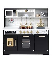 Slickblue Kids Wooden Kitchen Playset with Realistic Lights Sounds