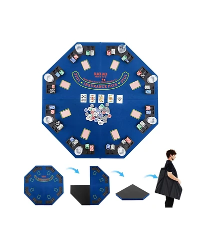 Sugift 48 Inch 8-Player Foldable Poker Table Top with Carrying Bag and Cup Holders