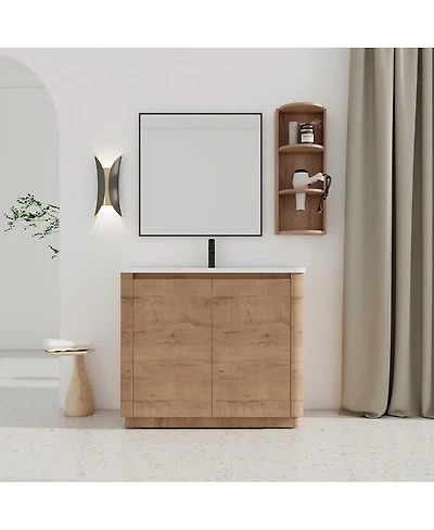 Sillysis Modern Bathroom Vanity Set with Storage Shelf, Freestanding Plywood Cabinet, Ceramic Sink, Soft Close Doors