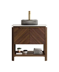 Sillysis Modern Bathroom Vanity with Vessel Sink, Sintered Stone Countertop, Soft Close Solid Wood 3D Doors