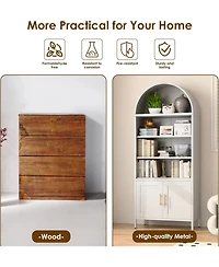 Boyel Living Arched Bookcase Cabinet with Glass Doors, Modern Farmhouse Display Shelf and Open Storage Hutch