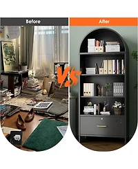 Boyel Living 72.8" Metal Arched Bookcase with File Drawer, Tall Storage Cabinet with Adjustable Shelves for Home Office