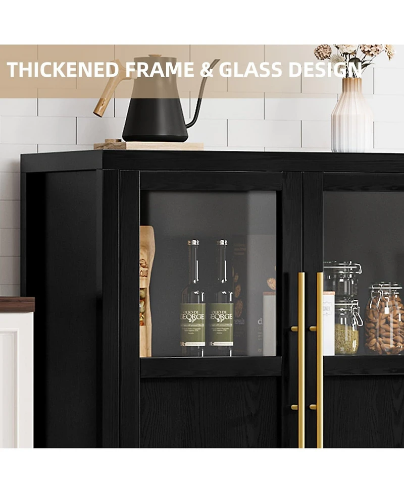 homfan Four-Door Glass Sideboard Cabinet with Storage Shelves, Buffet Server for Dining Room Living Kitchen