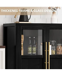 homfan Four-Door Glass Sideboard Cabinet with Storage Shelves, Buffet Server for Dining Room Living Kitchen