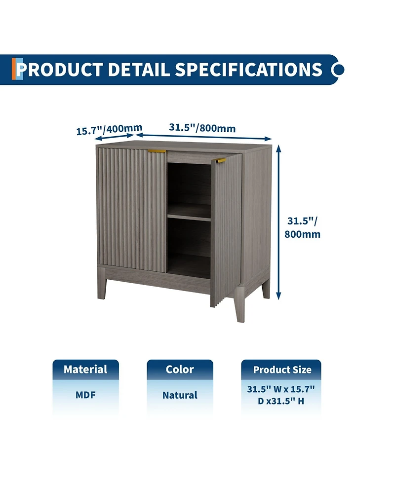 homfan Modern Fluted Sideboard Buffet Cabinet, 31.5 Inch Wooden Storage Cabinet with Doors and Adjustable Shelf