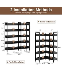 homfan Corner Bookshelf, 5-Tier Convertible l-Shaped Bookshelf Modern Industrial Design for Study Room Storage Display