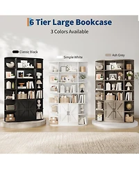 homfan Furniture 6-Tier Wooden Storage Bookcase with Cabinet and Doors, Modern 75 Inch Tall Display Organizer for Activity Room, Living Room and Home