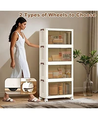 homfan White 4-Tier Stackable Storage Bins - 72QT Foldable Box with Wheels and Double Door for Home Office, Pantry or Living Room