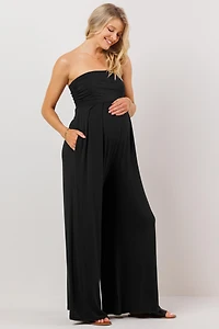 Hello Miz Women's Maternity Strapless Wide Leg Jumpsuit with Pockets