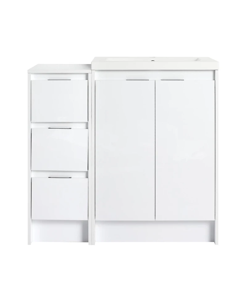 Sillysis 35.4 Inch Freestanding Bathroom Vanity with Resin Sink, Soft Close Doors, Water-Resistant, Storage Cabinet