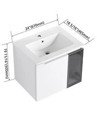 Sillysis Wall Mounted Bathroom Vanity with Ceramic Sink, Modern Floating Plywood Cabinet