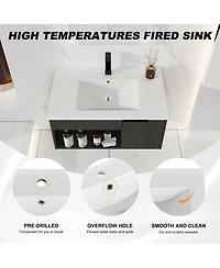 Sillysis Wall Mounted Bathroom Vanity with Ceramic Sink, Soft Close Door, Open Shelf Storage