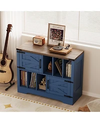 homfan 39-Inch Farmhouse Vinyl Record Player Stand with Barn Doors, Holds Up to 450 Albums