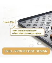 Aronkl Silicone Pet Food Mat Waterproof Raised Edge Non Slip Easy Clean For Cats Dogs