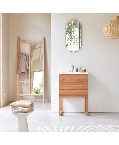 Tikamoon Edgar solid teak and ceramic bathroom cabinet 60 cm