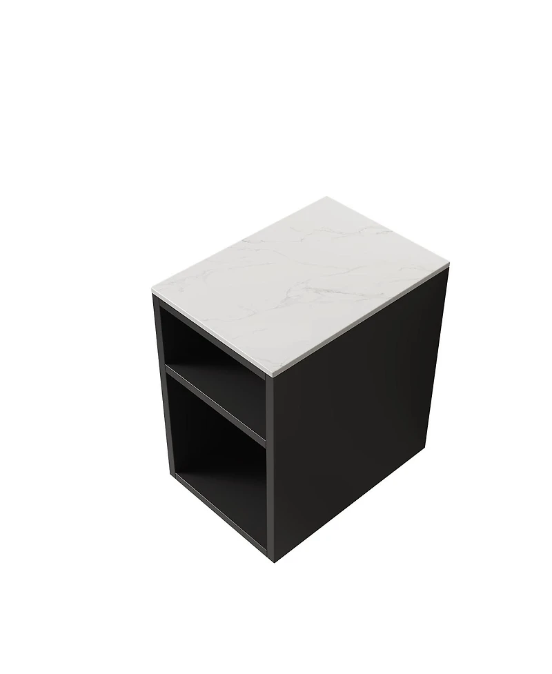 Sillysis 60 Inch Bathroom Vanity with Double Vessel Sinks, Sintered Stone Countertop, Soft Close Doors, Open Shelf Storage