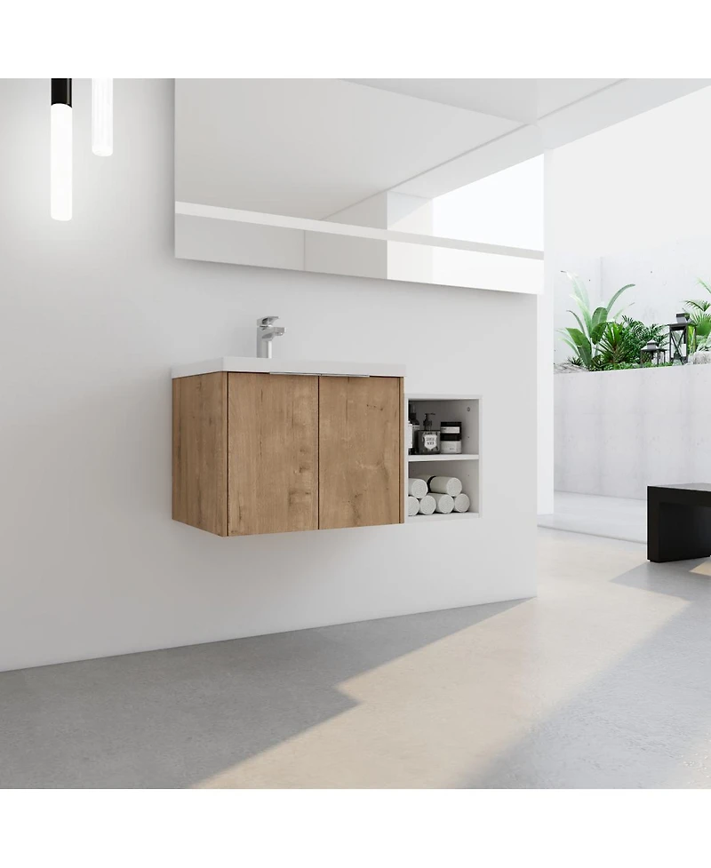 Sillysis Inch Wall Mounted Bathroom Vanity with Resin Sink, Plywood Cabinet