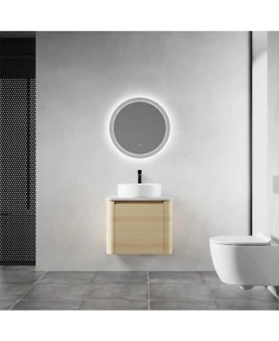 Sillysis 23.6 Inch Wall Mounted Modern Bathroom Vanity With Plywood Cabinet Stone Countertop Ceramic Vessel Sink For Small Spaces