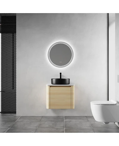 Sillysis 23.6 Inch Wall Mounted Modern Bathroom Vanity with Plywood Cabinet, Stone Countertop, Ceramic Vessel Sink for Small Spaces
