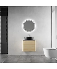 Sillysis 23.6 Inch Wall Mounted Modern Bathroom Vanity with Plywood Cabinet, Stone Countertop, Ceramic Vessel Sink for Small Spaces