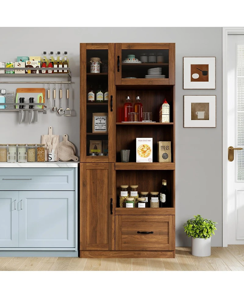Streamdale Furniture Farmhouse Kitchen Hutch Buffet Cabinet with Microwave Stand