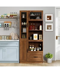 Streamdale Furniture Farmhouse Kitchen Hutch Buffet Cabinet with Microwave Stand
