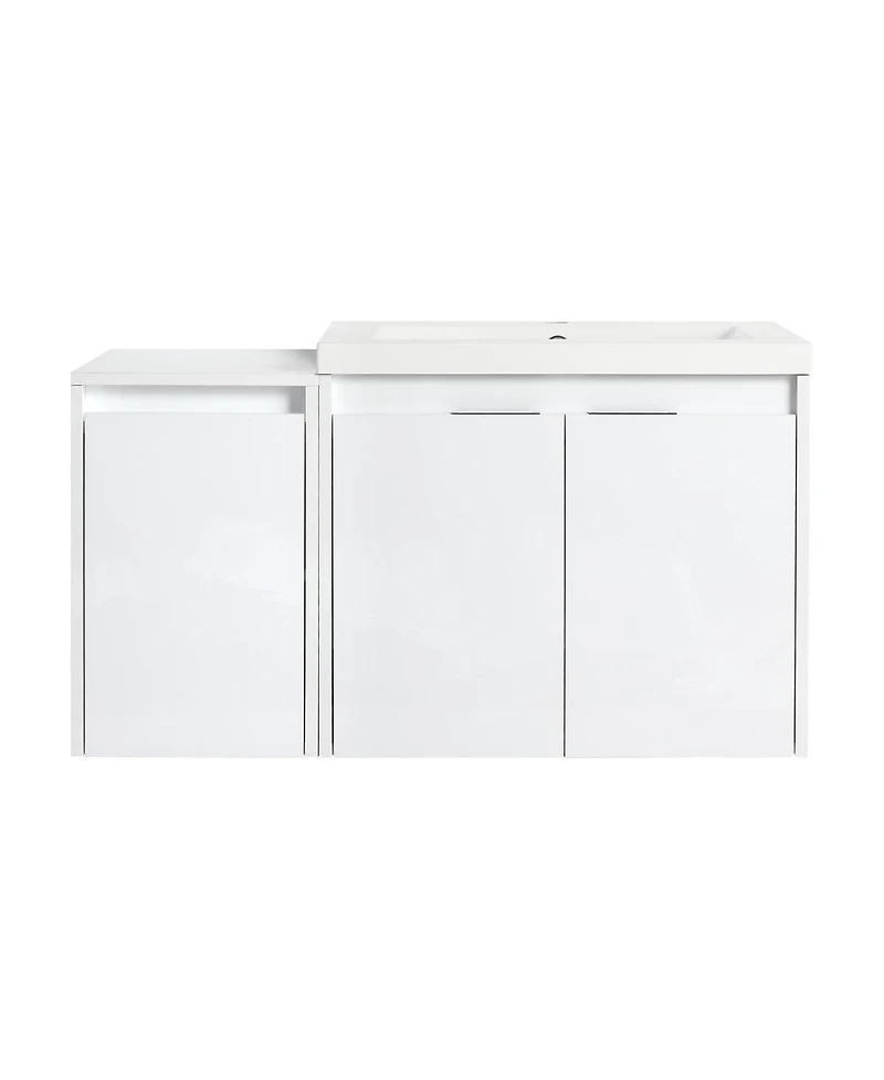 Sillysis 35.4 Inch Wall Mounted Bathroom Vanity with Resin Sink, Soft Close Doors, Water-Resistant Cabinet