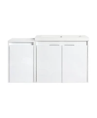 Sillysis 35.4 Inch Wall Mounted Bathroom Vanity with Resin Sink, Soft Close Doors, Water-Resistant Cabinet
