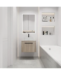 Sillysis 24" Wall Mounted Bathroom Vanity with Ceramic Vessel Sink, White Stone Top, Soft Close Doors