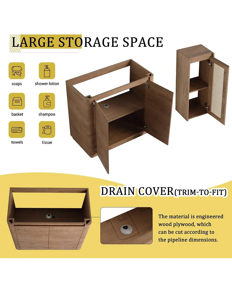 Sillysis Bathroom Vanity Set with Side Cabinet, Freestanding Modern Plywood Storage