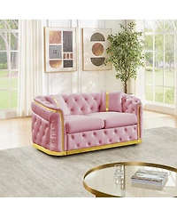 Streamdale Furniture Mid-Century Modern Velvet Chesterfield Loveseat with Gold Accents