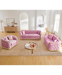 Streamdale Furniture 3-Piece Velvet Chesterfield Sofa Set with Accents and 6 Pillows