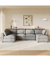 Streamdale Furniture Modular U-Shaped Chenille Sectional Sofa with Ottoman and Sleeper Bed