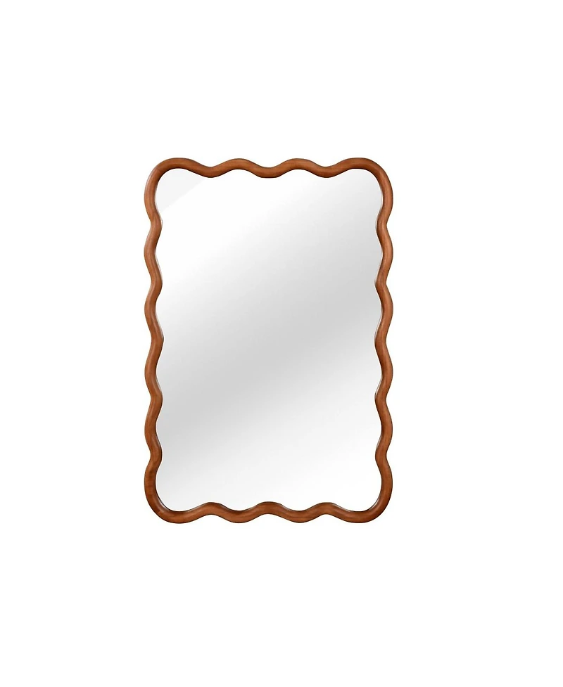 Laoties Wood Wall Mirror, Wavy Rectangle Bathroom Vanity Mirror for Entryway and Bedroom