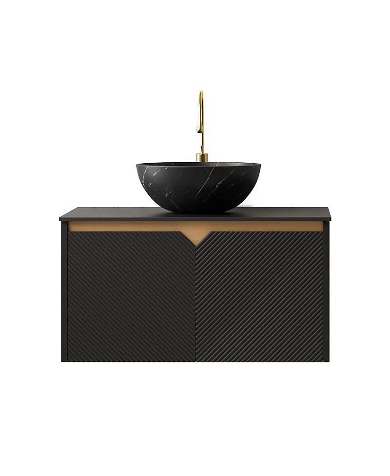 Sillysis 24" Wall Mounted Bathroom Vanity with Ceramic Vessel Sink, Sintered Stone Top, Soft Close Door, Modern Plywood Cabinet