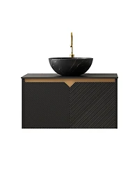 Sillysis 24" Wall Mounted Bathroom Vanity with Ceramic Vessel Sink, Sintered Stone Top, Soft Close Door, Modern Plywood Cabinet