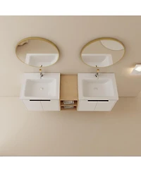 Sillysis 60 Inch Wall Mounted Double Sink Bathroom Vanity Set, Soft Close Doors, Storage Shelf, Modern Floating Cabinet