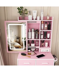 Streamdale Furniture Small Makeup Vanity Desk with Led Mirror Power Outlet Storage and Stool