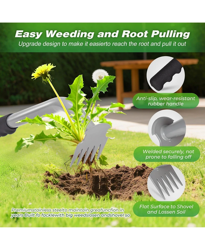 Xdovet Weed Puller Manganese Steel 5-Tine Rubber Handle Garden Tool