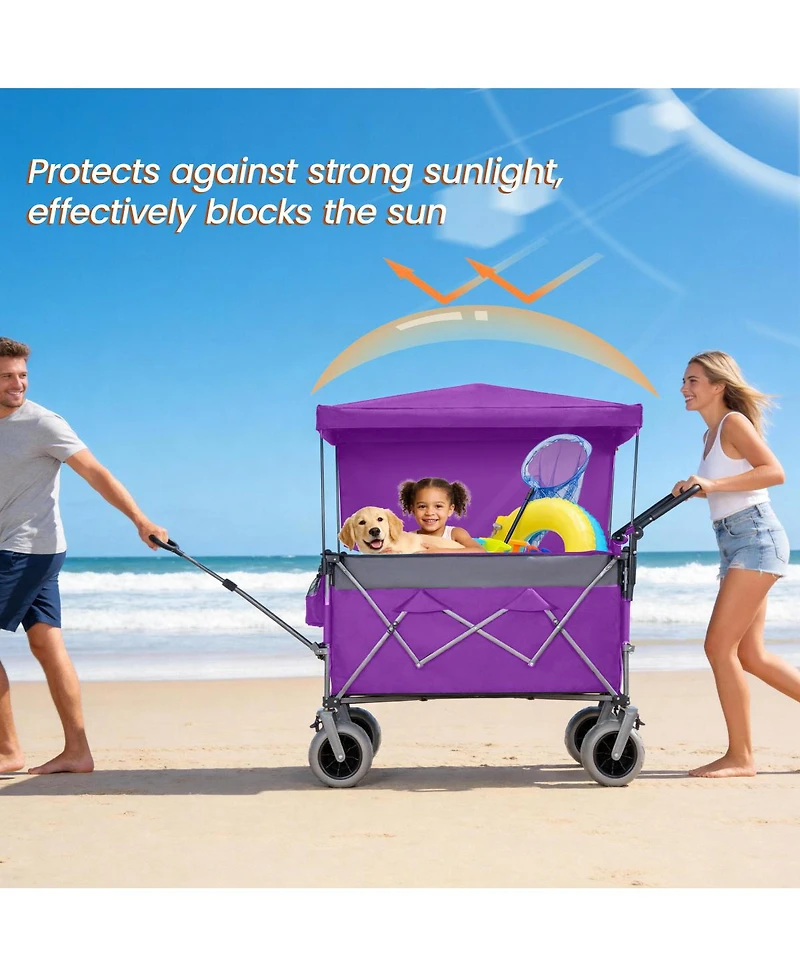 Streamdale Furniture Multi-Functional Folding Wagon Cart with Canopy and All-Terrain Tires