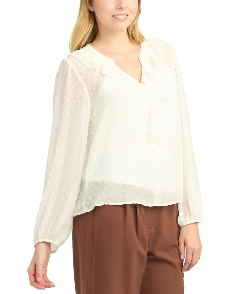 Bcx Juniors' Split V-Neck Ruffle Long-Sleeve Blouse