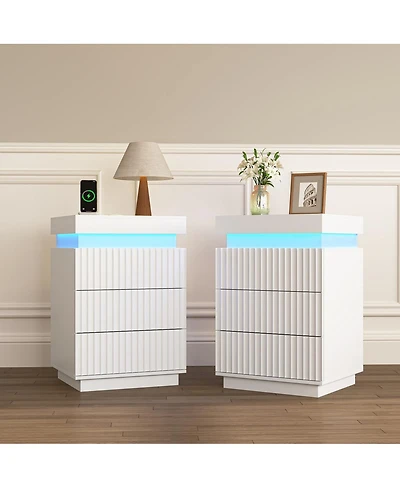 Streamdale Furniture (Set of 2) End Table with Usb C Charging 2 Drawers and Led Lights
