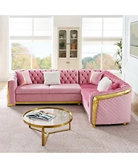 Streamdale Furniture L-Shaped Velvet Chesterfield Sectional Sofa with Accents