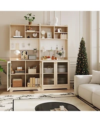 homfan Freestanding Pantry Hutch, 6-Tier Sideboard with Glass Doors, Pegboard Panel and Open Shelves for Kitchen, Dining Room Coffee Bar