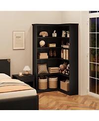 homfan Tall L-Shaped Corner Bookshelf, Farmhouse Design 5-Tier Large Wooden Bookcase, Modern Storage Display Shelf for Living Room, Bedroom