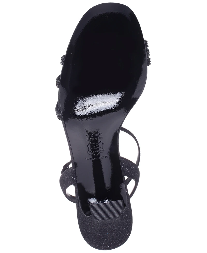 Nina Women's Alfreda Silver Metallic Mid Heel Square Toe Sandals