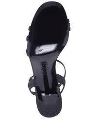 Nina Women's Alfreda Silver Metallic Mid Heel Square Toe Sandals