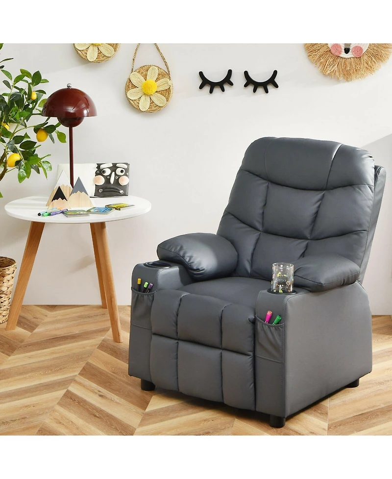Gouun Kids Reclining Lounge Chair with Cup Holders, Side Pockets and Footrest