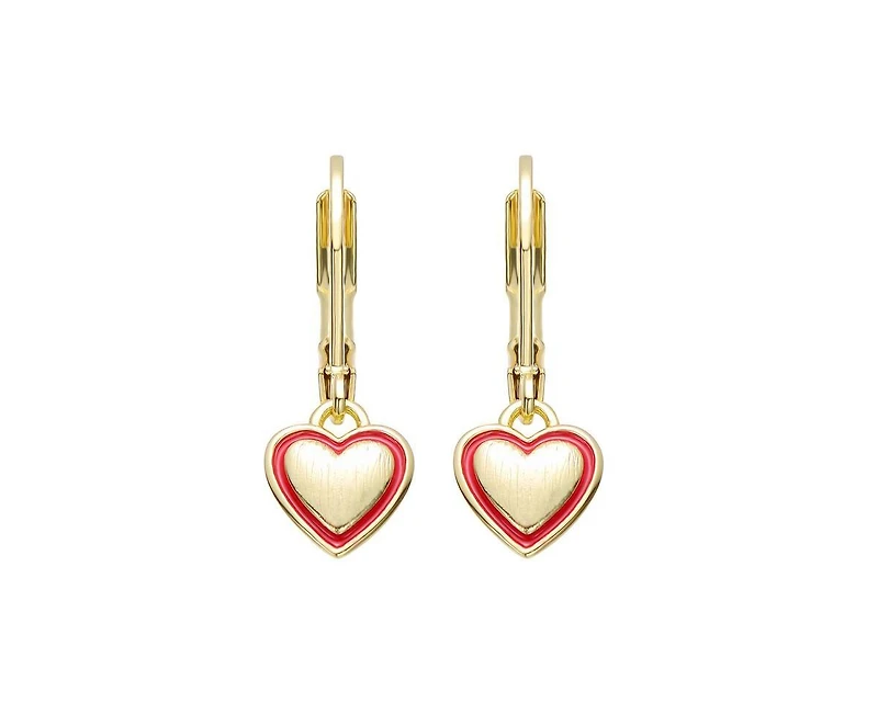 GiGiGirl Charming 14K Gold Plated Red Enamel Heart Dangle Earrings